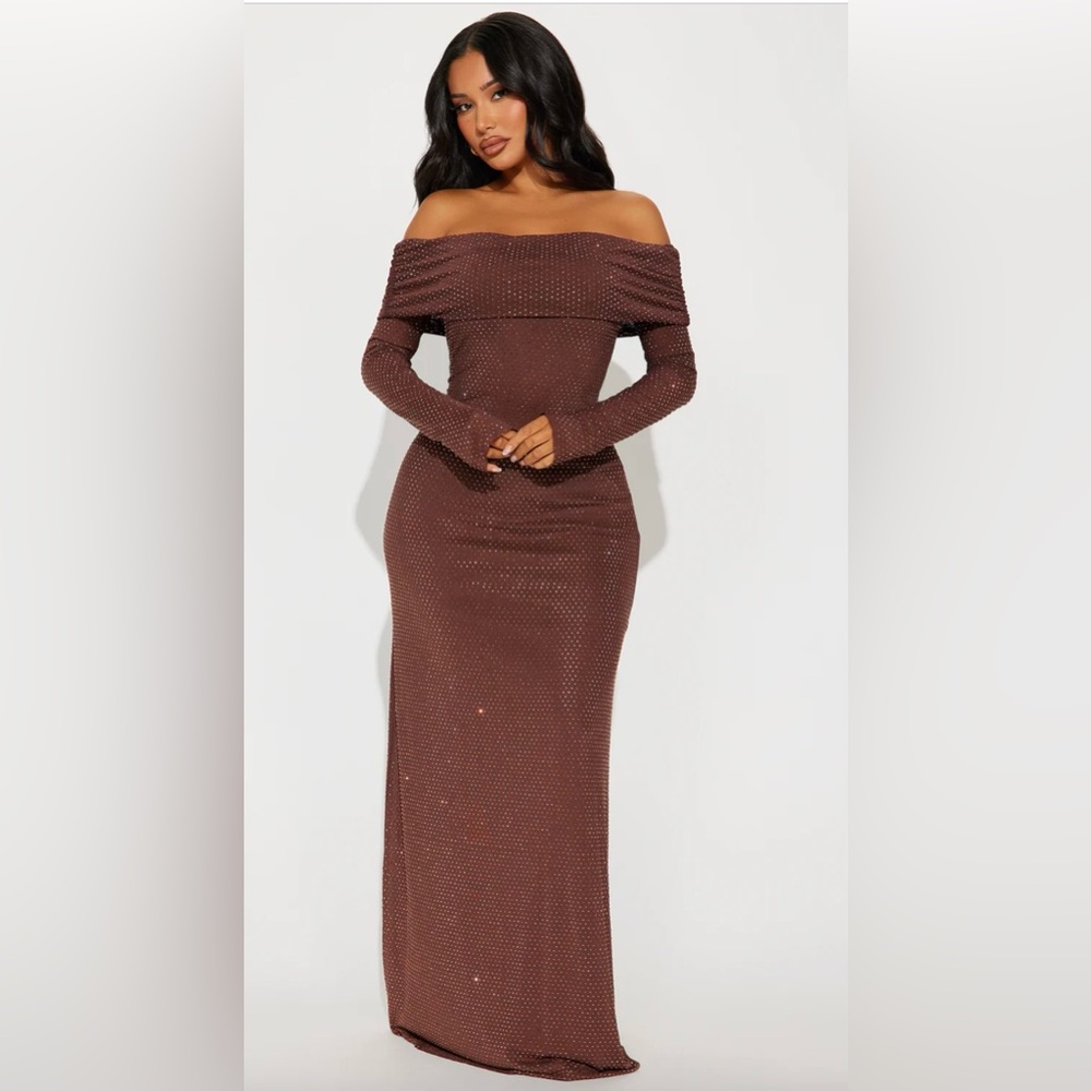 Fashion Nova Sparkling Brown Maxi Dress